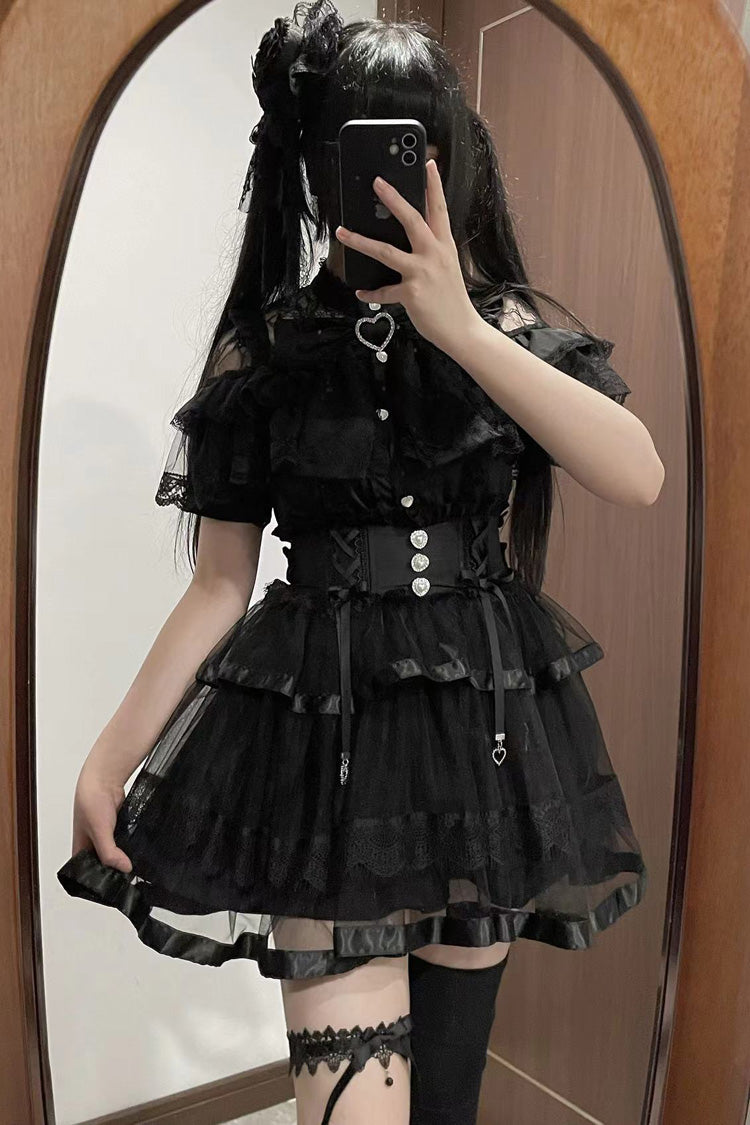 Fishbone Lace Ruffle Bowknot Jirai Skirt in Two Tones