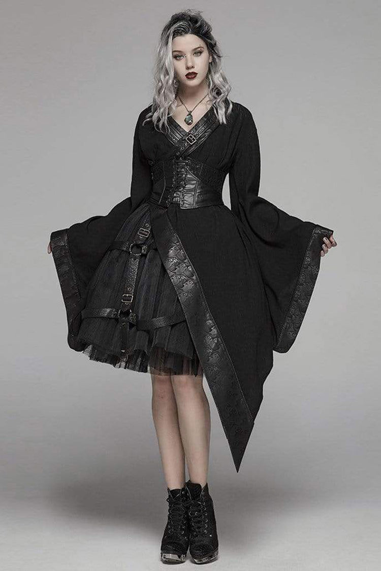 Wave Print Kimono Punk Dress with Asymmetric Hem