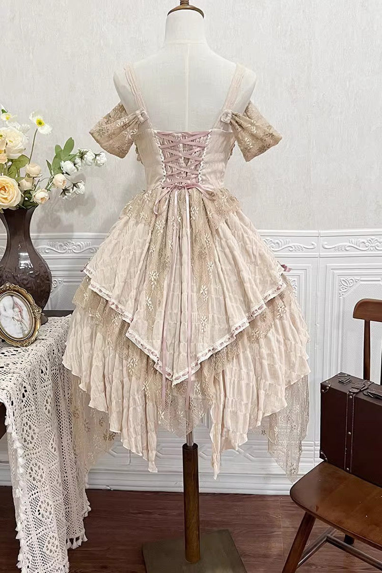 Yellow Sleeveless High-Waist Print Asymmetric Sweet Lolita JSK