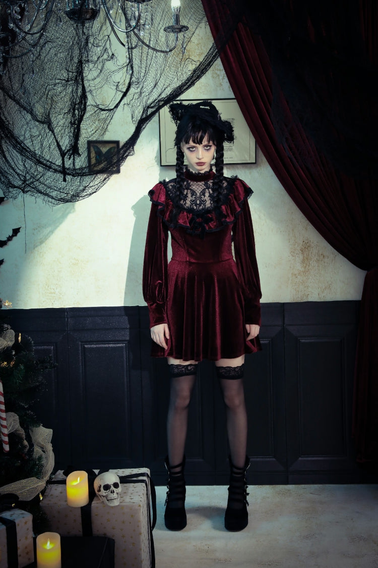Scarlet Crochet Velvet Gothic Graduation Gown