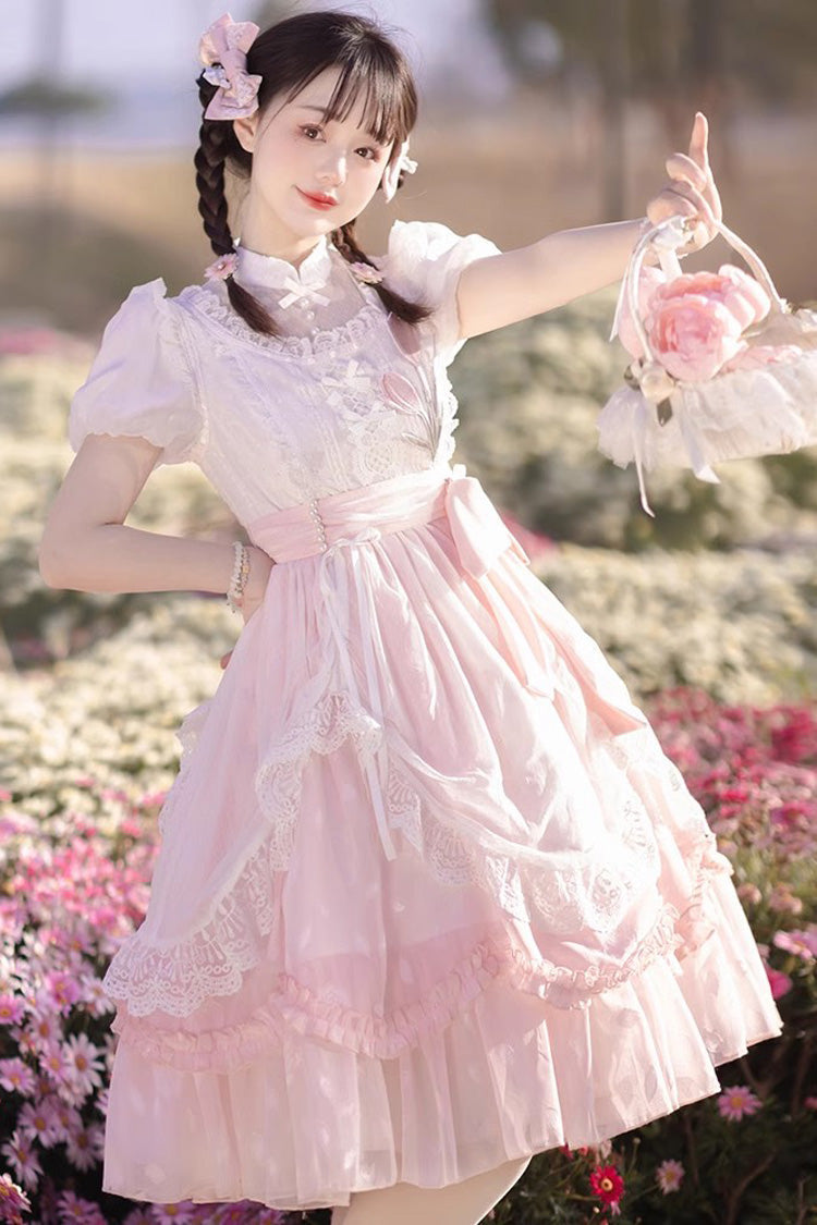Rose Chinese-Inspired Ruffled Princess Gown