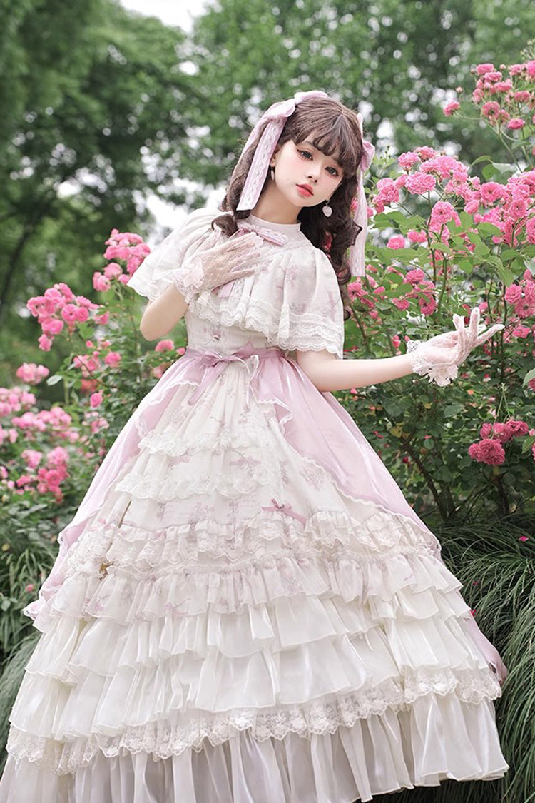 Multicolor Bellflower Printed Lace Sweet Princess Lolita Dress