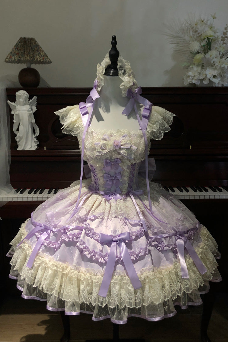 Dreaming Butterfly Violet Jacquard Ruffle Bowknot Lace Princess Lolita JSK - Dreaming Butterfly
