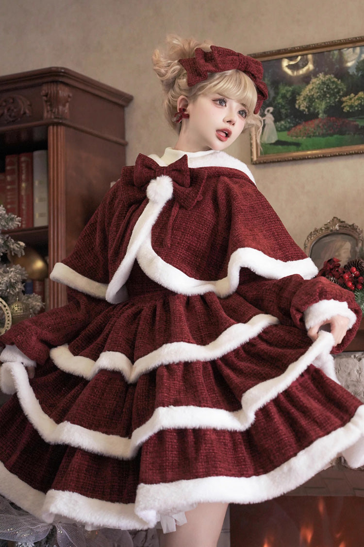 Christmas Carol Triple-Layered Bow Sweet Lolita Jsk Dress