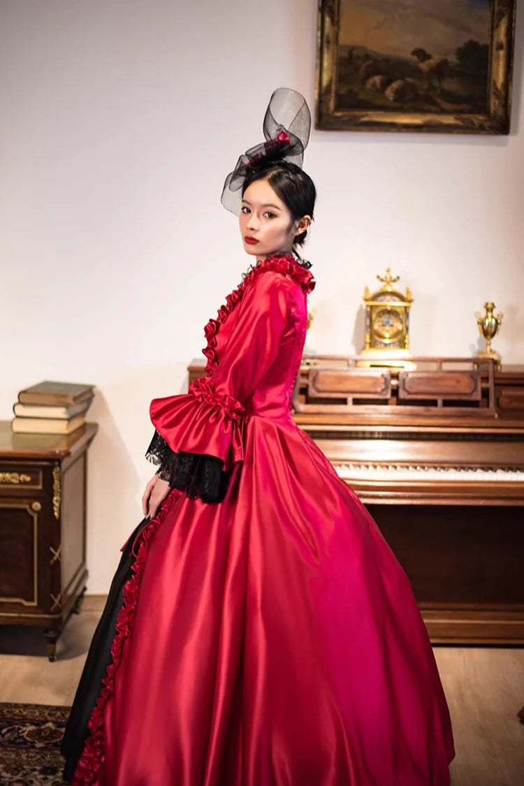 Wine Red Printed Medieval Court Rococo Gothic Victorian Lolita Long Dress