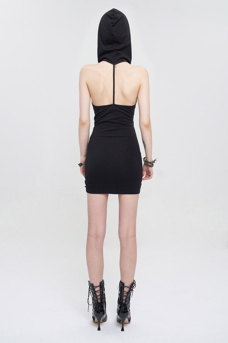 Cross Straps Backless Hooded Sleeveless Wrap Punk Dress