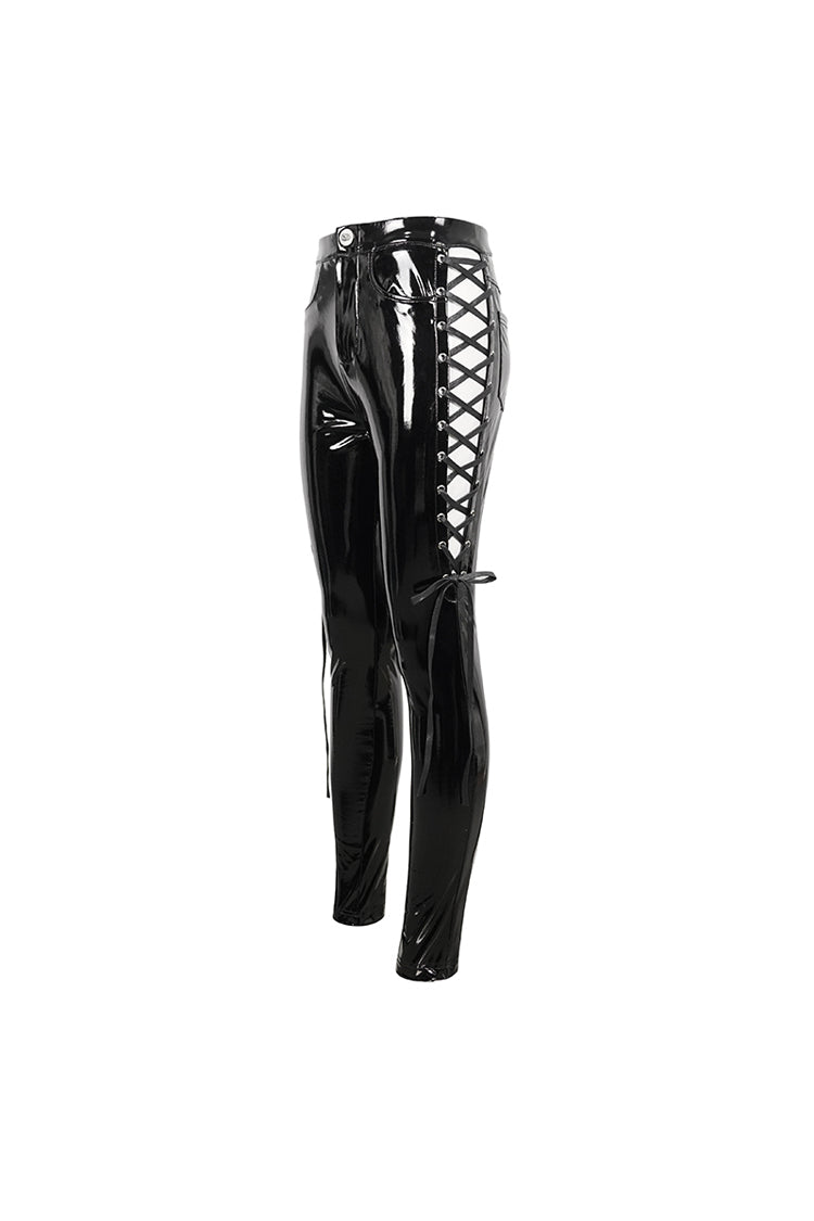 Vinyl Side Cutout Lace-Up Punk Pants for Women