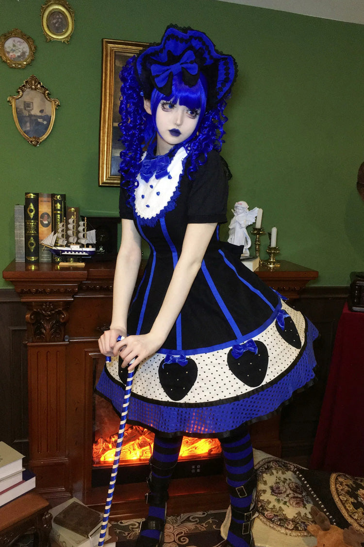 Sweet Lolita Dress with Stand Collar and Bow - Miss Peculiar Strawberry, 2 Shades