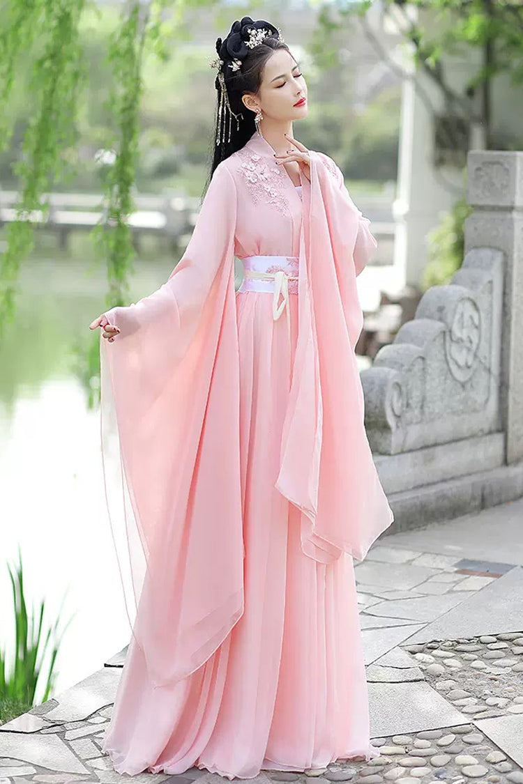 Blush Embroidered Lace Hanfu Ensemble for Women