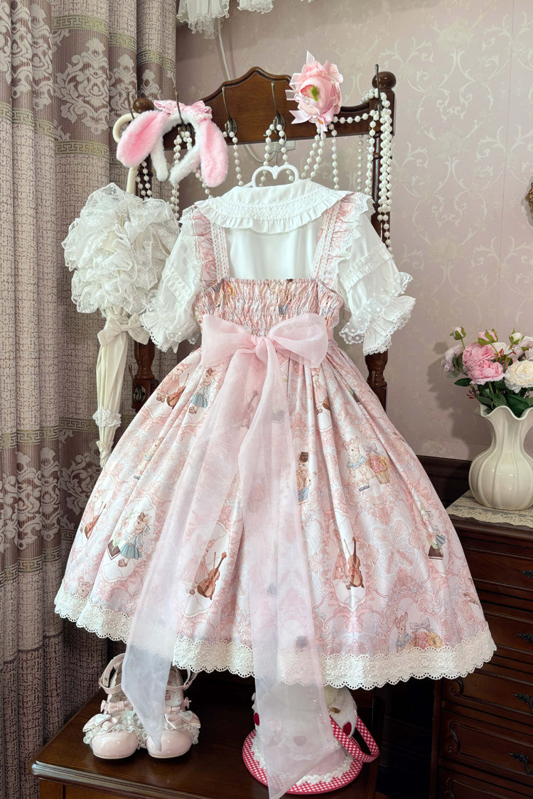 Sleeveless Printed Ruffled Embroidered Sweet Lolita JSK
