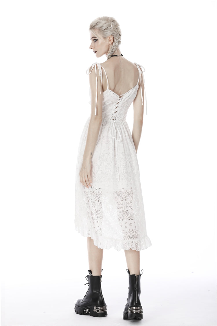 White Floral Lace Lace-Up Steampunk Slip Cocktail Dress