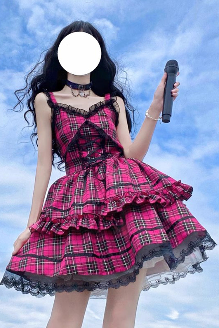 Red Sleeveless Layered Ruffle Bow Gothic Jsk Dress