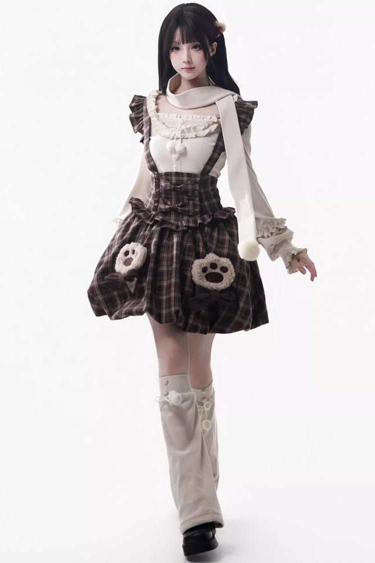 Brown Fluffy Little Bear Sleeveless Printed Ruffled Bow Sweet Lolita Tank Dress