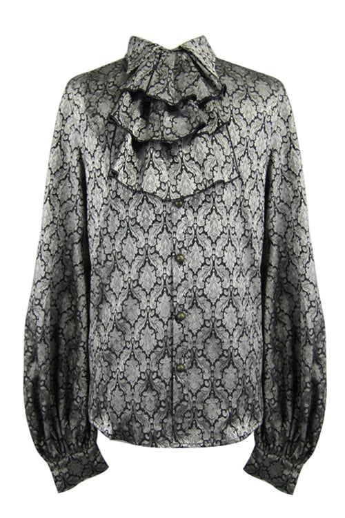 Gothic Mens Blouse with Lantern Sleeves and Jacquard Print