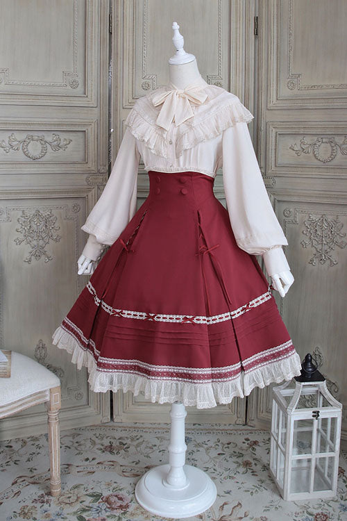 Baroque Manor Bowknot High-Waisted Ruffled Sweet Lolita Skirt, Three Colors