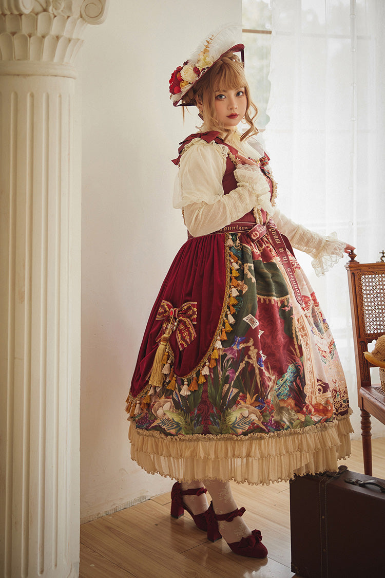 Red Kaleidoscope of Dreams Sleeveless Double-Layer Print Embroidery Bow Classic Vintage Gorgeous Jumper