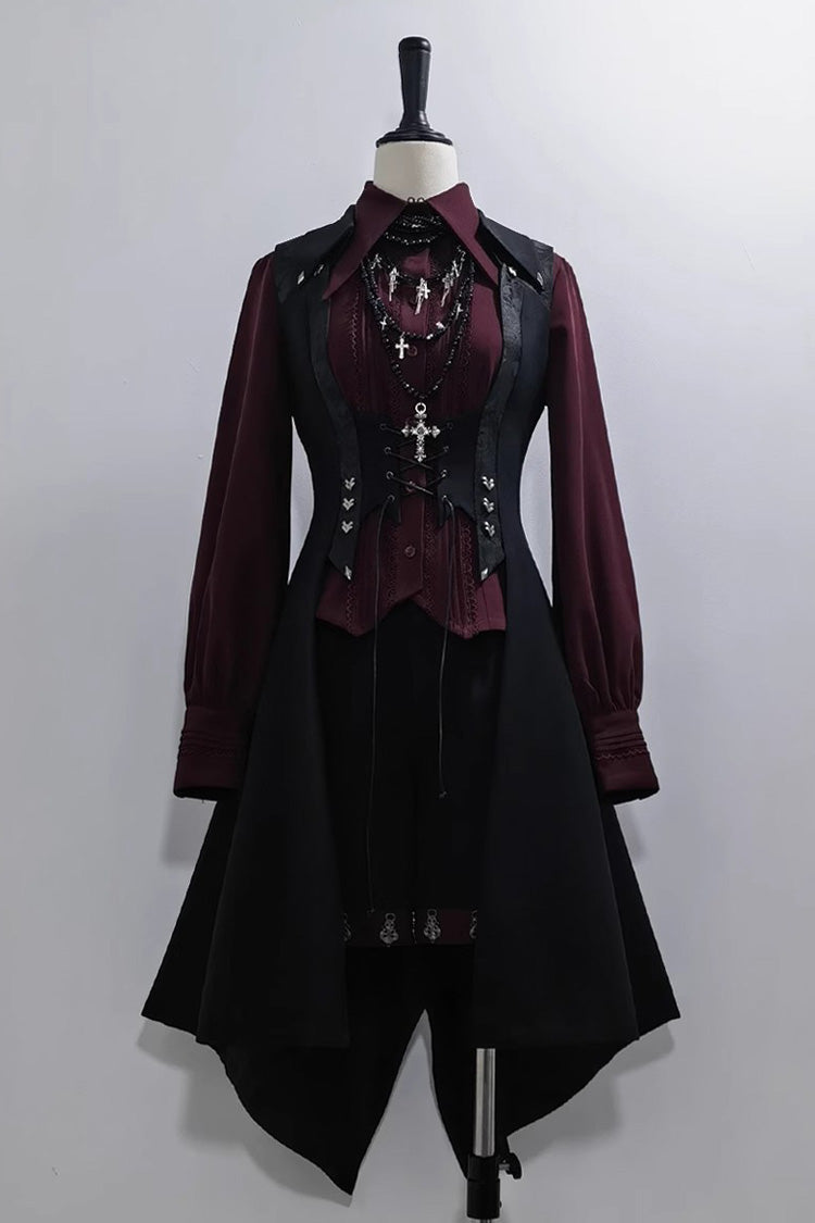 Scarlet Lapel Embroidered Slim Gothic Vintage Prince Ouji Shirt