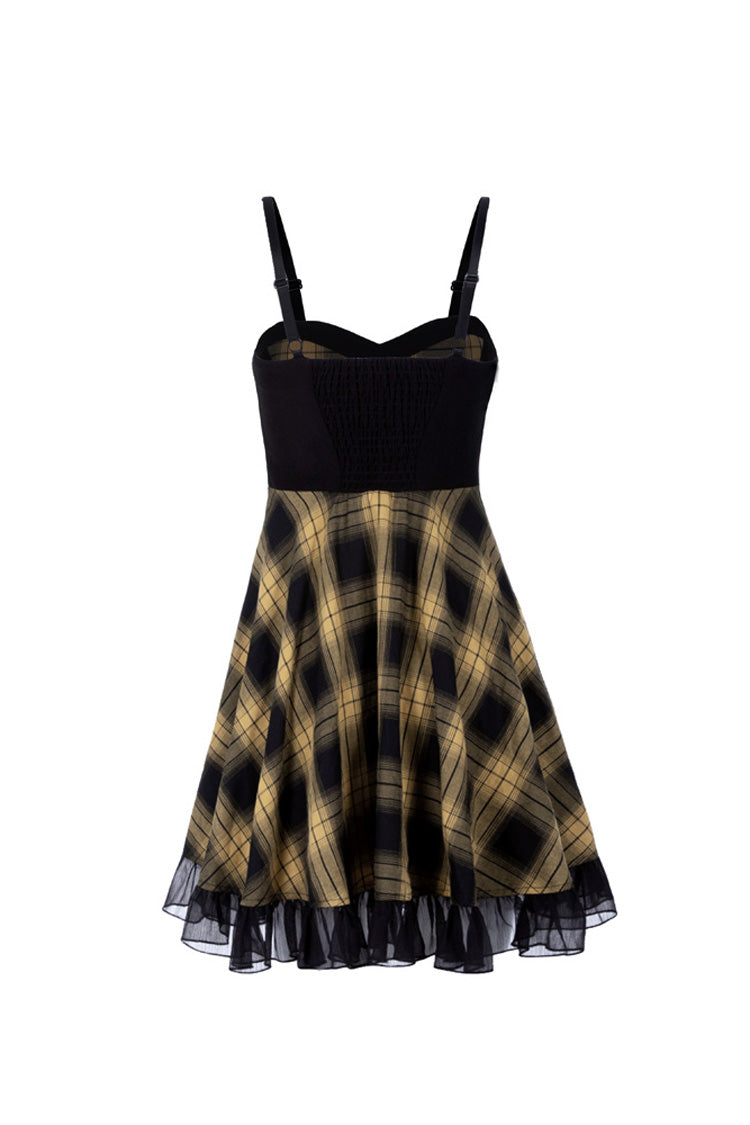 Lattice Plaid Stitching Binding Steam Punk Strap Dress