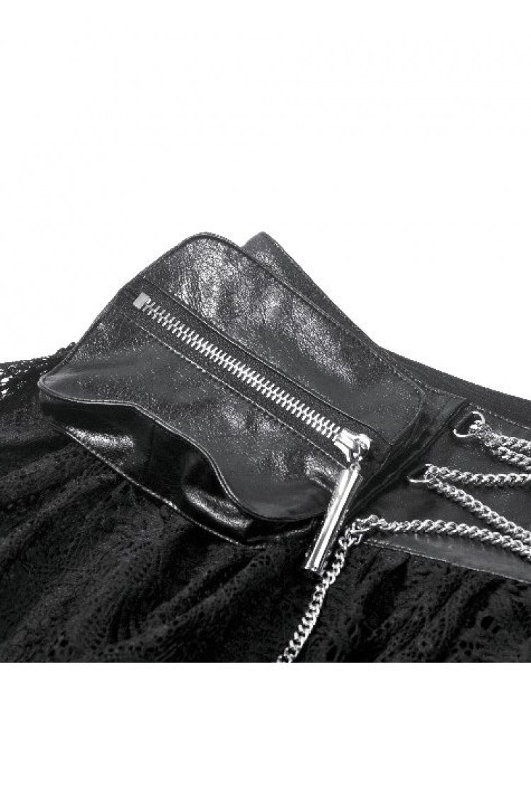 Gothic Mini Skirt with Chain Eyelet Buckled Straps Lace