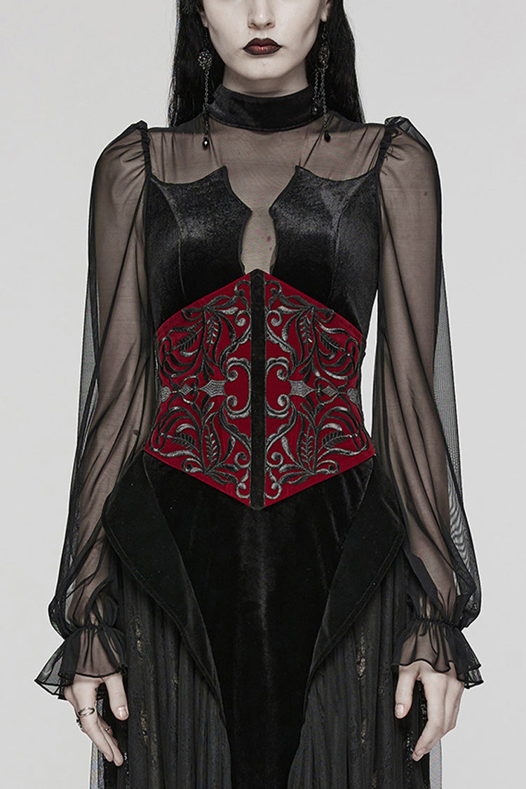 Gothic Corset with Lace-Up Zipper, Embroidered Women's Top