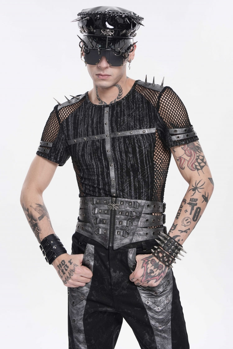 Studded Zippered Eyelet Punk Belt, Black Layered