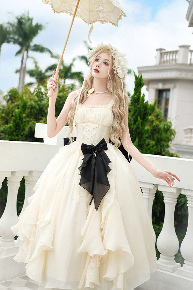 Cream Moonlight Variations Sleeveless Lace-Up Frilled Sweet Lolita Long JSK Dress