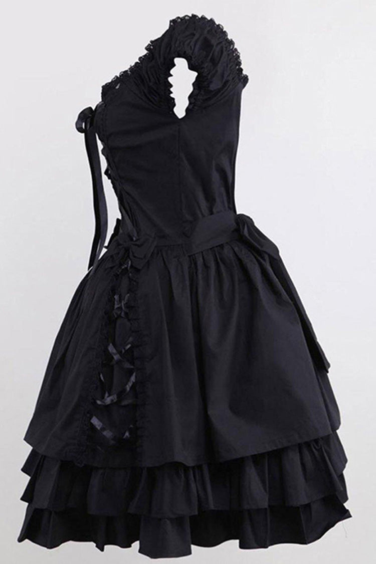Tiered Ruffle Sleeveless Gothic Lolita Dress with Lace Detail