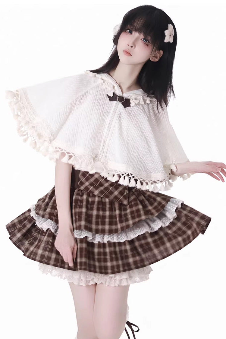 Brown Double-Layer Printed Ruffled Spliced Lace Sweet Skirt - Warm Summer Days