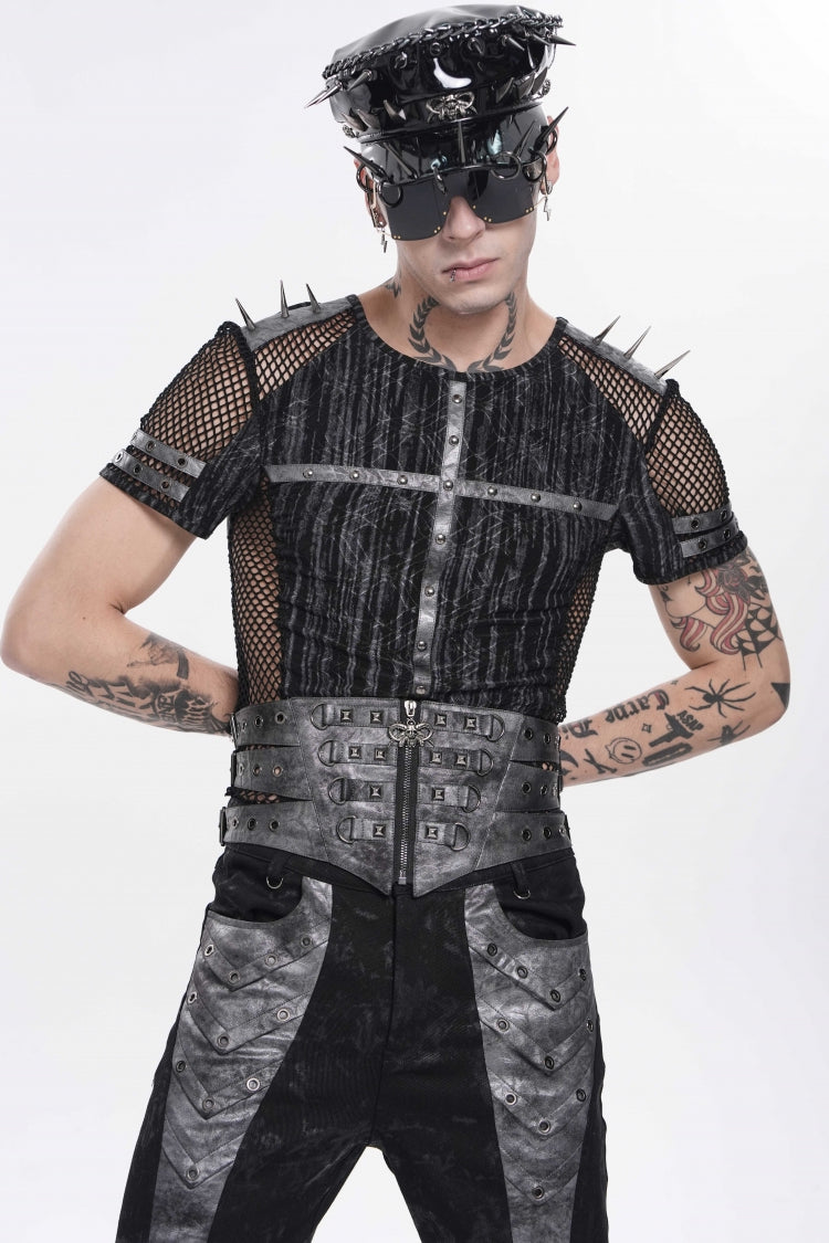 Studded Zippered Eyelet Punk Belt, Black Layered