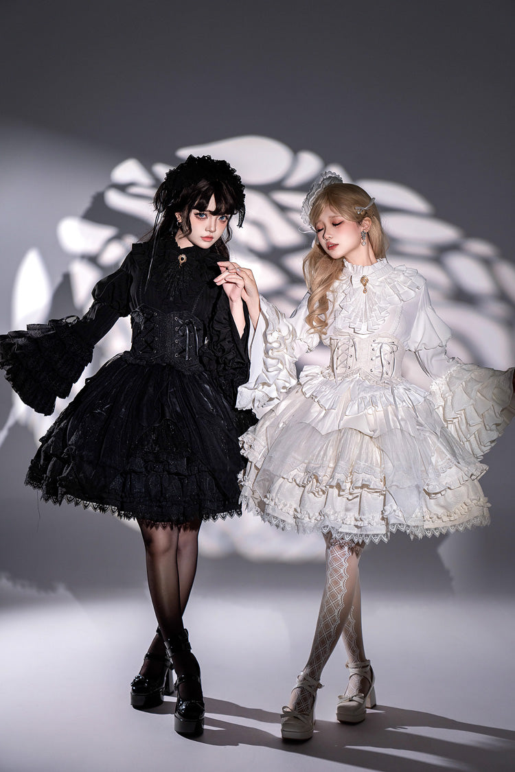 Ivory Layered Lace Elegant Skirt with Corset Belt - The Angel of Good and Evil