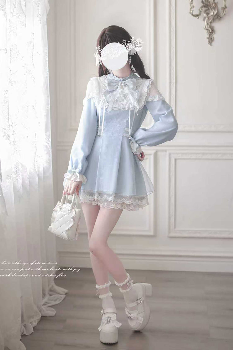 Aqua Angel Heartbeat Bow-Detailed Lace Jirai Dress