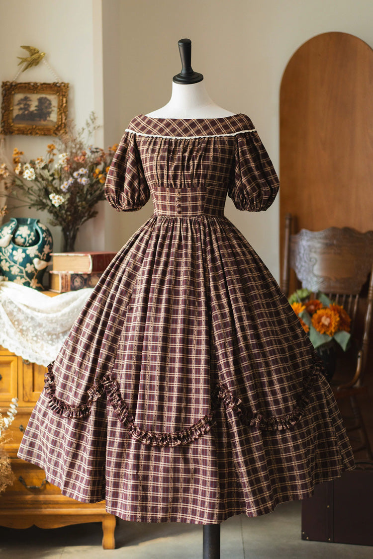 Crimson Forest Picnic Boatneck Tee-Frill Hem Vintage Elegant Lolita Gown