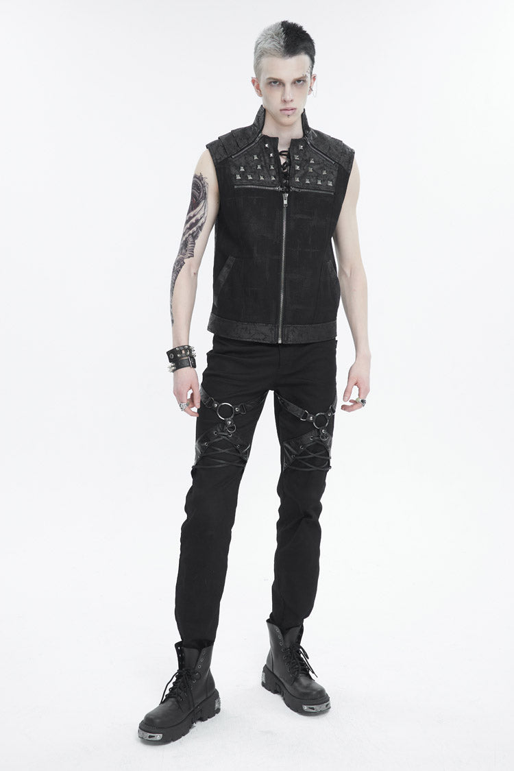 Men's Punk Vest with Metal Willow Studs Sleeveless Chest