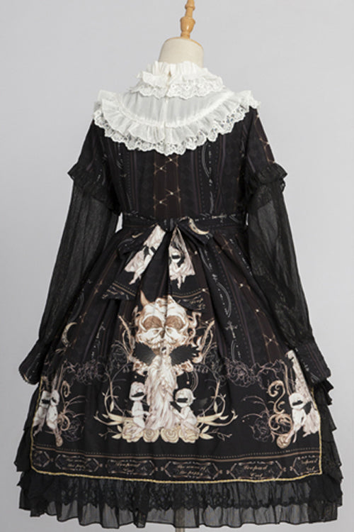 Classic Lolita OP Dress - Ruffled Collar, Long Sleeve, Print