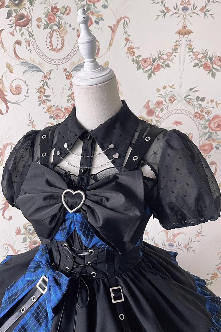 Gothic Lolita Blouse with Puff Sleeves Chain and Print