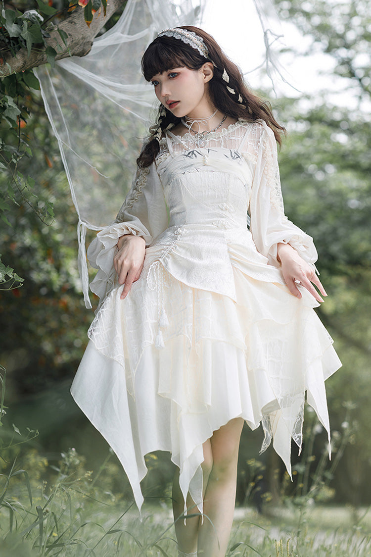 White Layered Bow Elegant Asymmetric Princess Lolita Dress