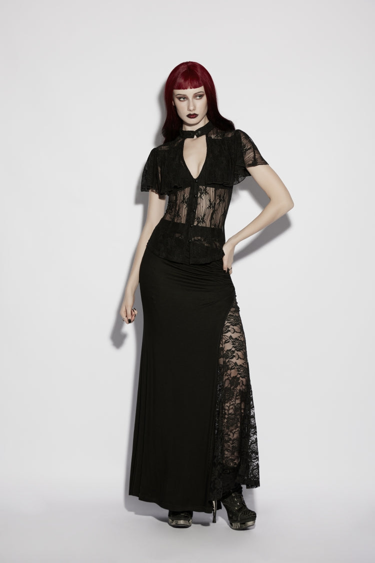 Cosplay Gothic Blouse with Lace-Up and Cutout Details