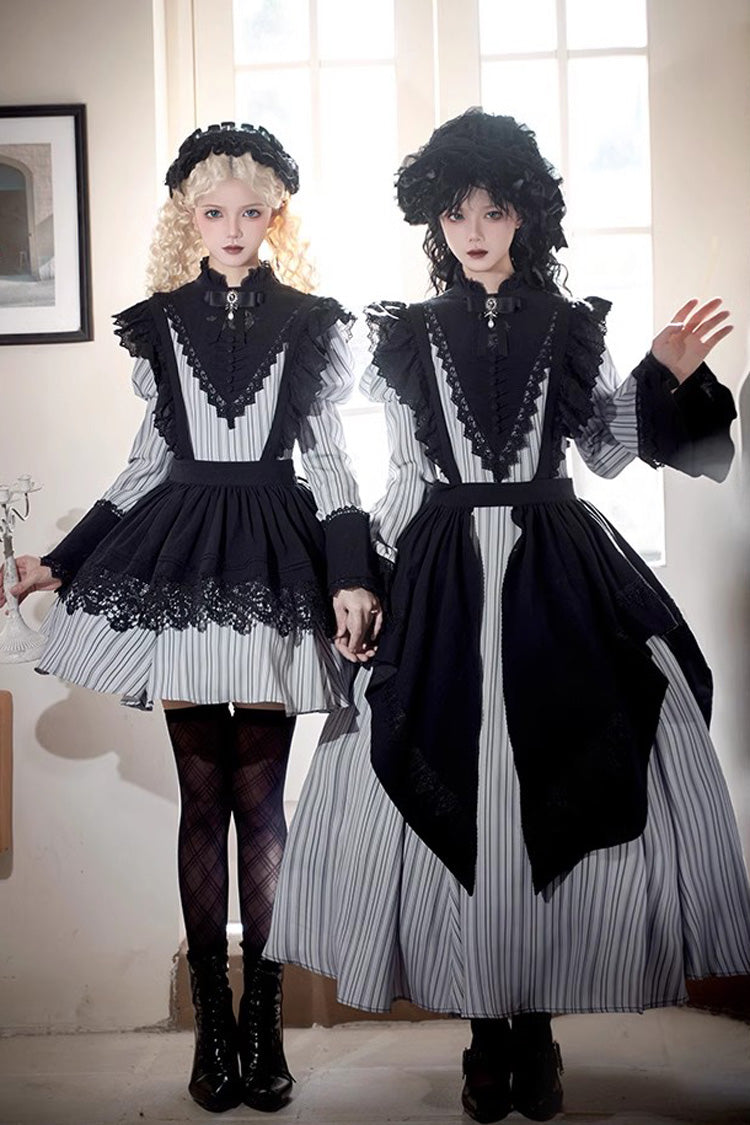 Grey Vertical-Stripe Bow Lace Gothic Gown