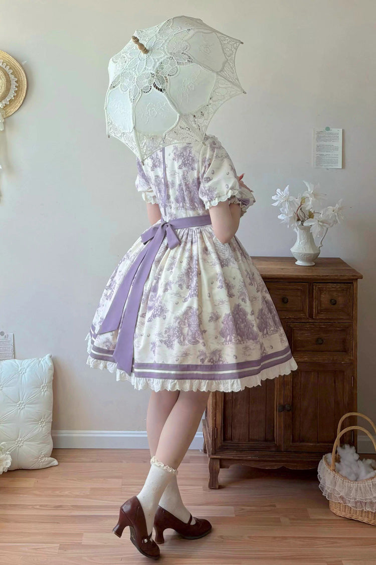 Violet Multi-Layered Ruffled Bow Short Sleeve Lolita Dress by Grape Moon Almanac - Grape Moon Almanac