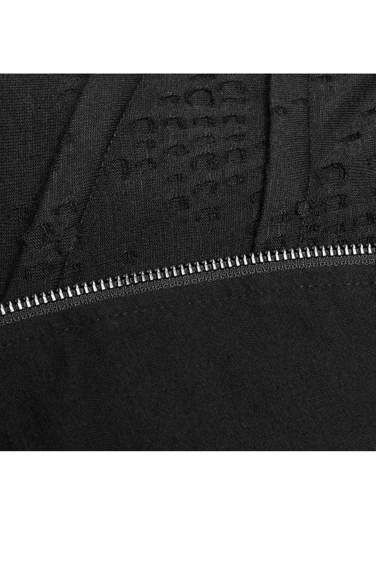 Jet-Black Knit Tee with Pleated Cutouts and Slit Hem for Women