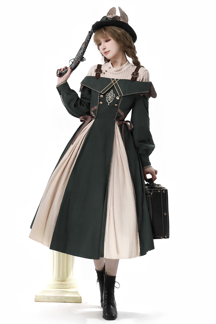Emerald Long-Sleeve Ruffled Embroidered Bowknot Gothic Princess Lolita Dress