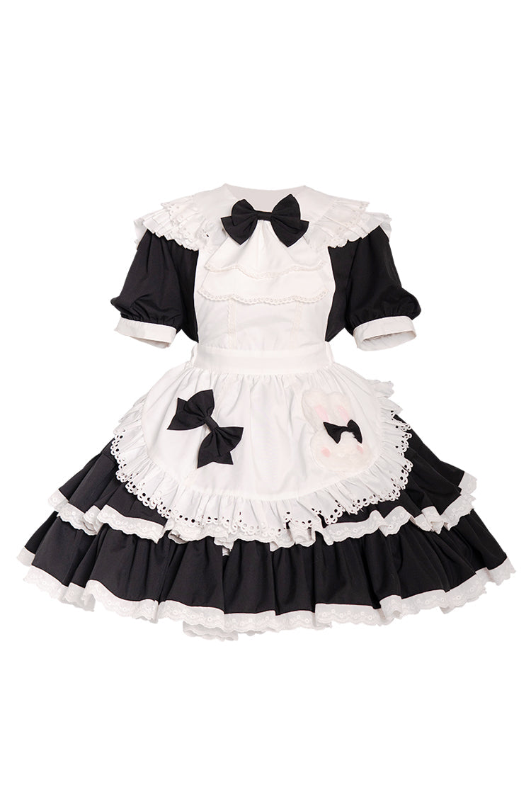 Double-Layer Ruffle Maid Dress - Bowknot Lolita