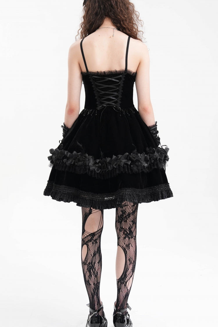 Gothic Slip Dress with Ruffle Lace and Chain for Women