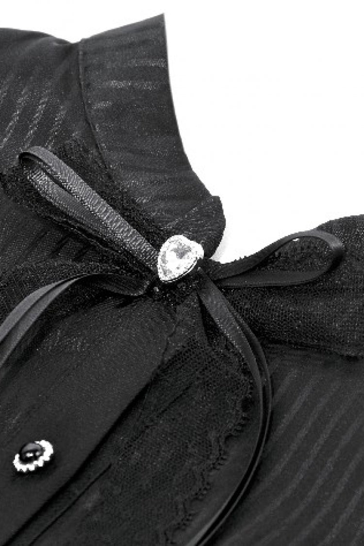Pleated Bow Lace-Up Short Sleeve Gothic Lolita Dress - Black