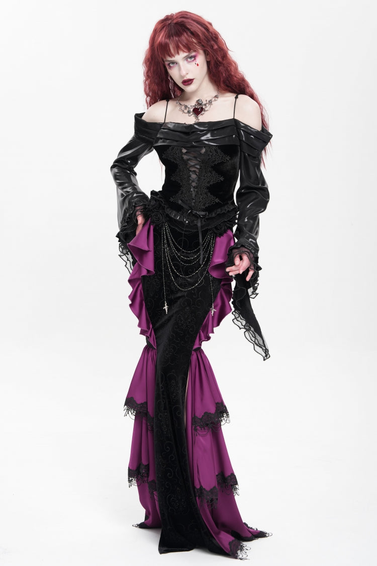 Violet Blossom Lace-Up Rose Chain Gothic Fish-Tail Skirt