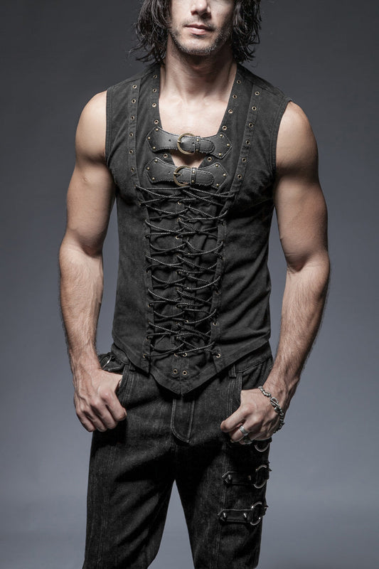 Steampunk Cross Lace-Up Sleeveless Vest with Metal Rings