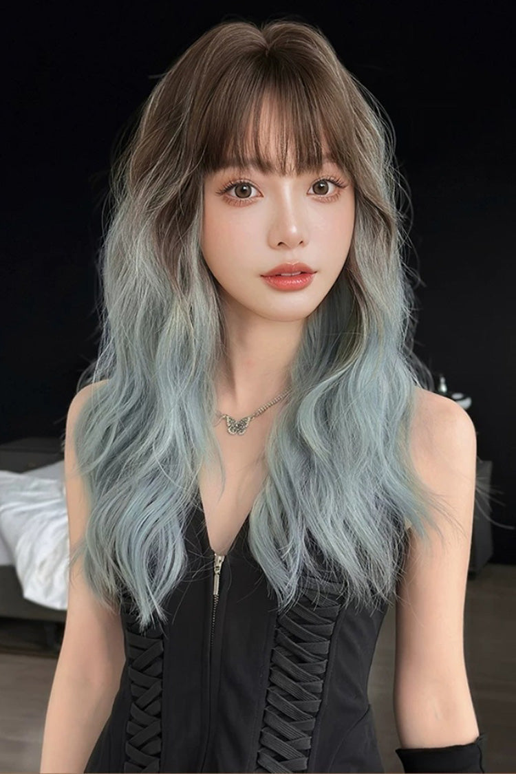 Cocoa to Mint Blue Ombre Fluffy Curly Sweet Lolita Full Wig