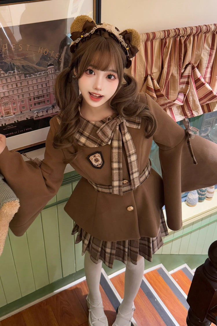 Chestnut Sea Salt Long Trumpet Sleeve Printed Bow Sweet Elegant Lolita Skirt Coat - Multi-Color