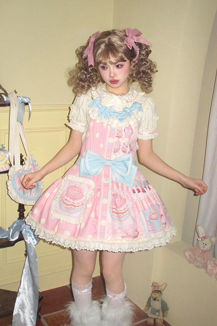 Dessert Print Bowknot Strap Sweet Dress