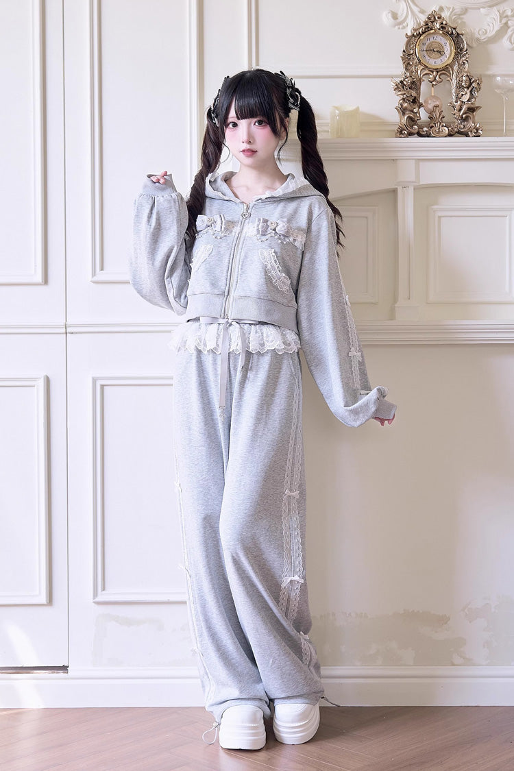Hooded Bow Lace Hoodie & Pants - Jirai Kei Set